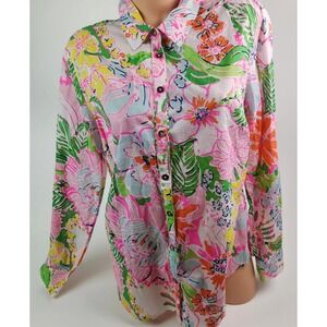 Lilly Pulitzer Floral Button Down Shirt - Pink, Green, Orange